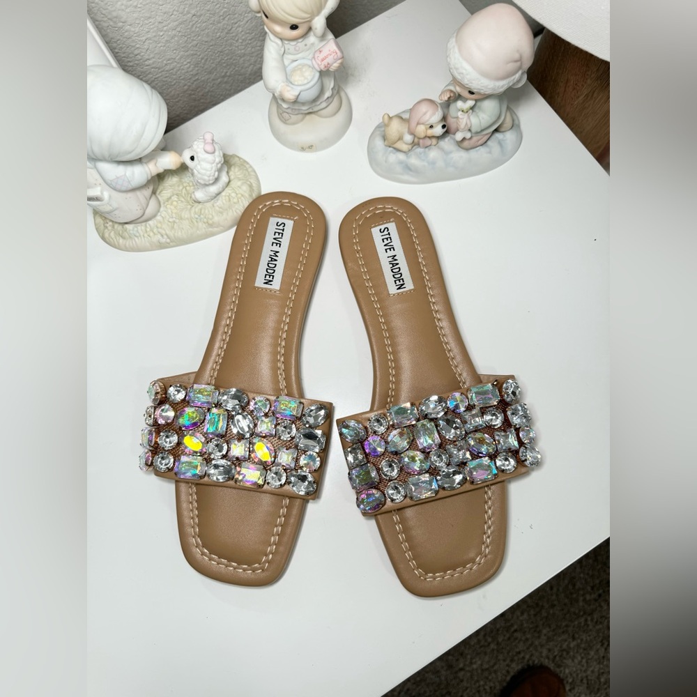 Steve Madden Brown Slides with Crystal Accents